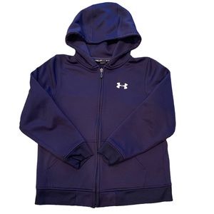 Kids Under Armour Zip Up Logo Hoodie Navy Blue Kangaroo Pockets Youth Medium